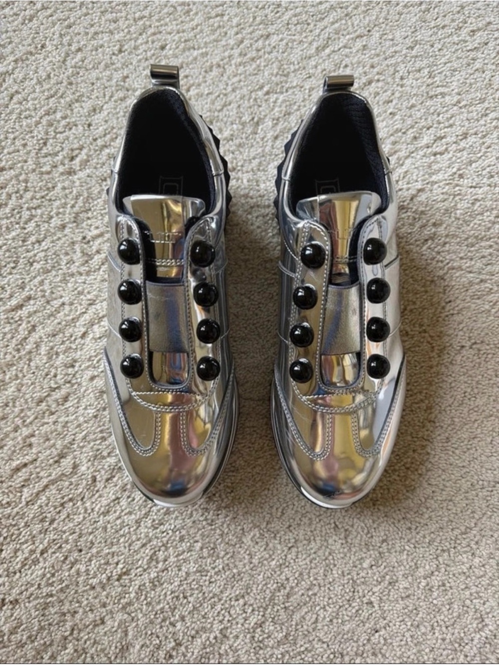 Cult of Individuality Silver Metallic Slip-On Sneakers with Black Button Accent